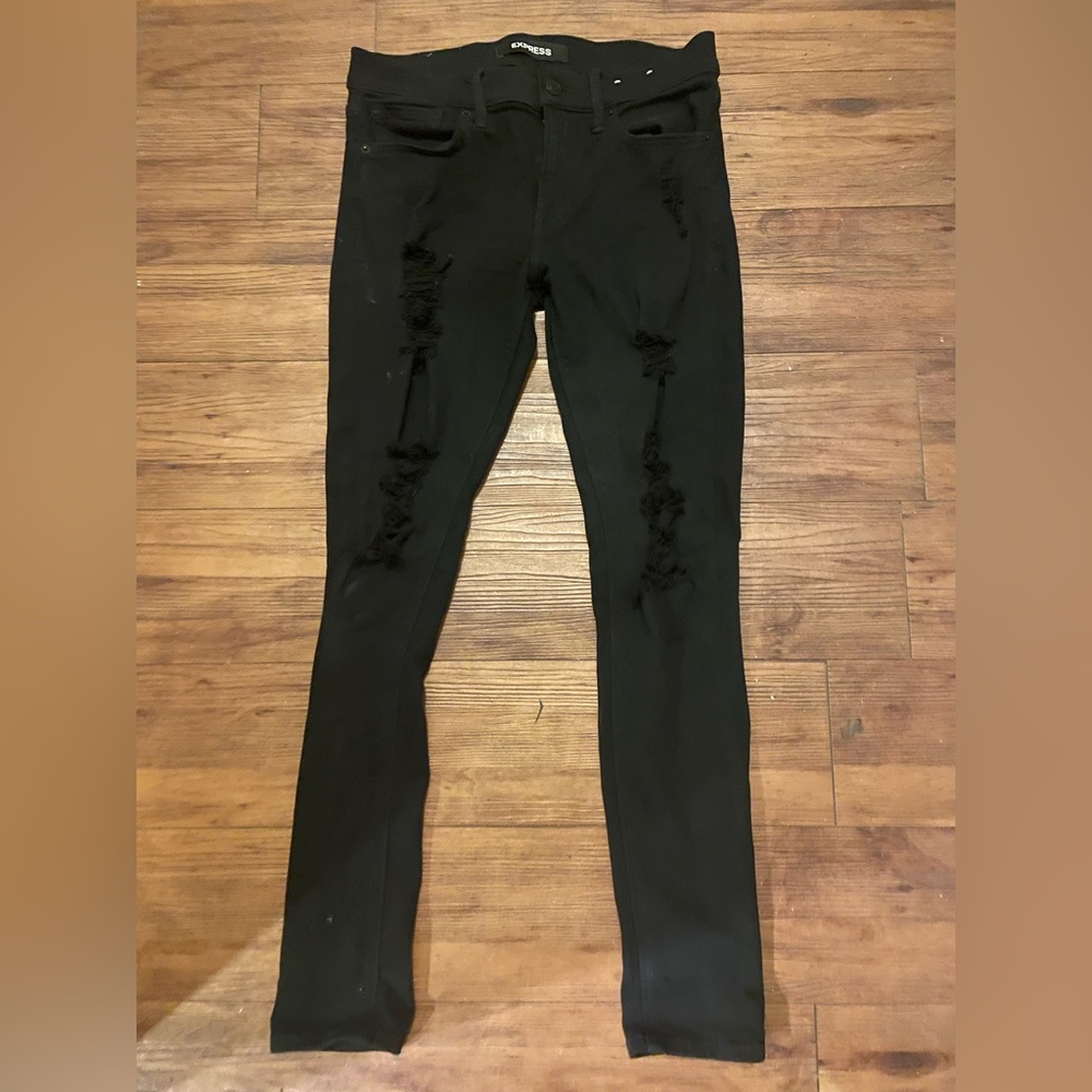 Mid-rise ripped Express Black jeggings